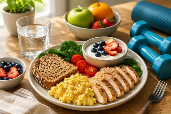 Bữa sáng giàu protein sẽ cung cấp nguồn axit amin cần thiết cho quá trình tổng hợp protein cơ, qua đó hỗ trợ giữ cơ và làm chậm tình trạng mất cơ do lão hóa.