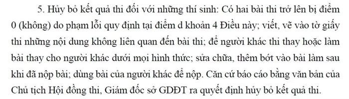 Một phần trích từ Điều 57. Xử lý thí sinh vi phạm Quy chế thi trong Quy chế thi tốt nghiệp trung học phổ thông.
