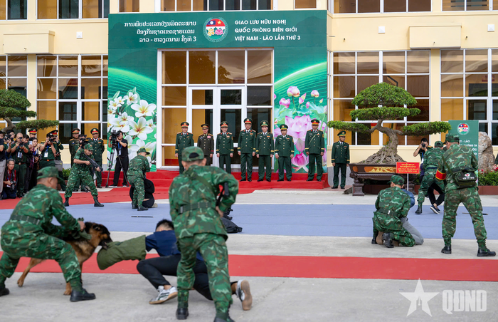 Đại biểu hai đoàn tham quan biểu diễn võ thuật.