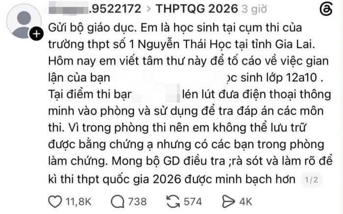 Thông tin "tâm thư" tố cáo được đăng tải trên mạng xã hội trước đó.