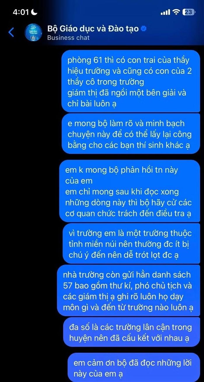 Tin nhắn tố cáo lan truyền trên mạng xã hội.