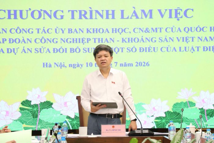 Đồng chí Tạ Đình Thi - Ủy viên BCH Trung ương Đảng - Phó chủ nhiệm Ủy ban Khoa học, Công nghệ và Môi trường của Quốc hội phát biểu kết luận chương trình làm việc cùng TKV về sửa đổi Luật Điện lực.