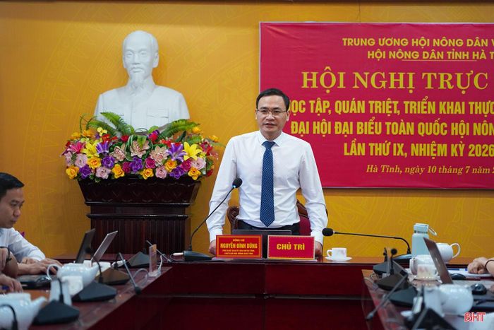 Đồng chí Nguyễn Đình Dũng - Chủ tịch Hội Nông dân tỉnh Hà Tĩnh quán triệt sau hội nghị trực tuyến.