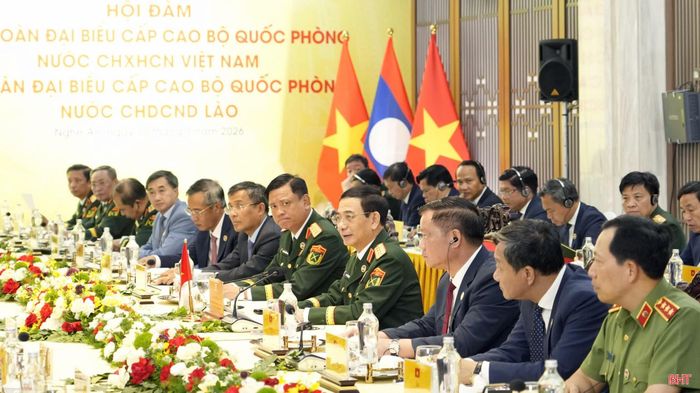 Đại tướng Phan Văn Giang - Ủy viên Bộ Chính trị, Phó Thủ tướng Chính phủ, Bộ trưởng Bộ Quốc phòng Việt Nam phát biểu tại buổi hội đàm.