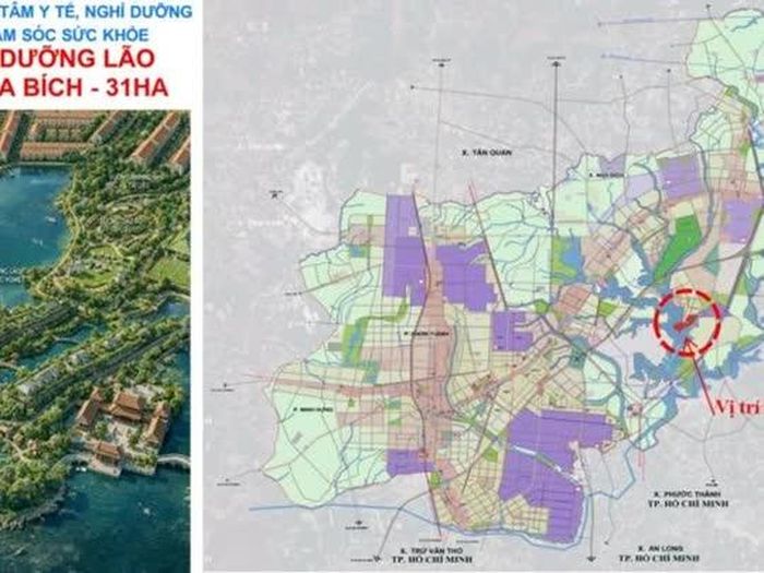 Vị trí khu đất được TP Đồng Nai mời gọi đầu tư và mô hình viện dưỡng lão ở xã Nha Bích. Ảnh: Báo Đồng Nai.