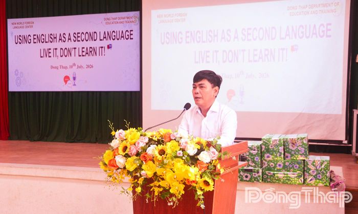 Đồng chí Võ Ngọc Ánh, Phó Trưởng phòng - Phòng Giáo dục phổ thông, Sở Giáo dục và Đào tạo tỉnh Đồng Tháp phát biểu khai mạc chương trình.