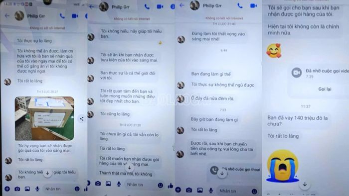 Đối tượng sử dụng tài khoản Facebook giả mạo mang tên “Philip Grr” để nhắn tin lừa đảo.