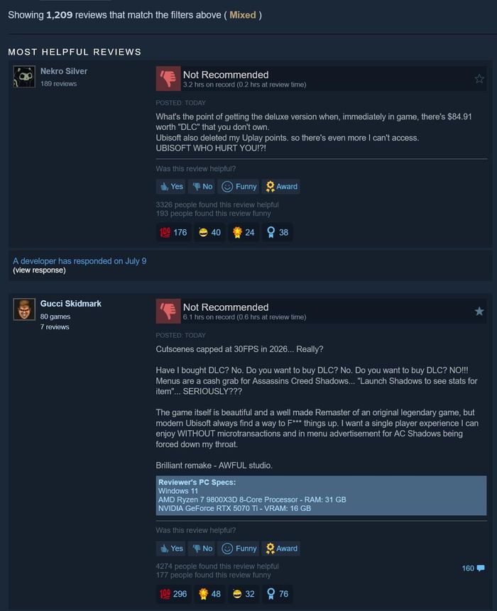 Các đánh giá trái chiều về Assassin's Creed Black Flag Resynced trên Steam