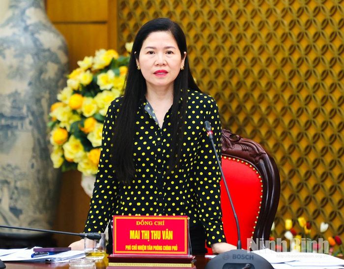 Đồng chí Mai Thị Thu Vân, Phó Chủ nhiệm Văn phòng Chính phủ phát biểu tại buổi làm việc.