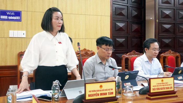 Đồng chí Nguyễn Minh Tâm, Phó trưởng đoàn chuyên trách Đoàn đại biểu Quốc hội tỉnh, Phó trưởng Đoàn Giám sát trình bày báo cáo kết quả giám sát - Ảnh: N.M