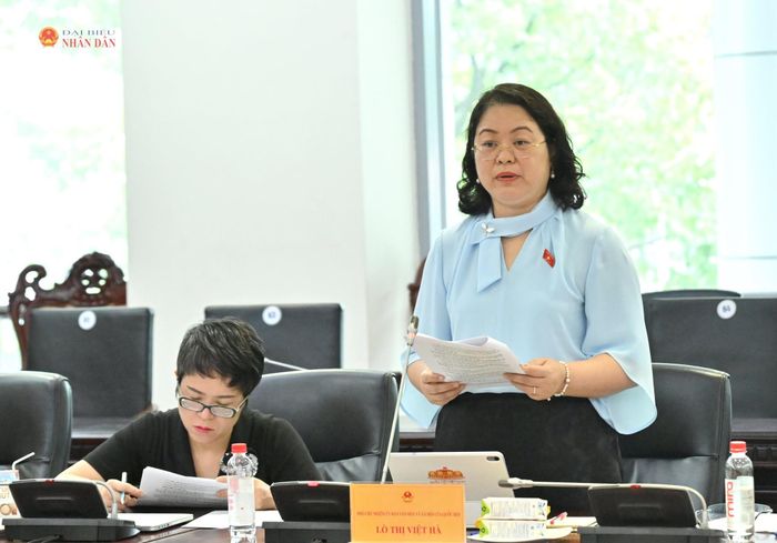 Phó Chủ nhiệm Ủy ban Văn hóa và Xã hội Lò Thị Việt Hà phát biểu tại phiên họp