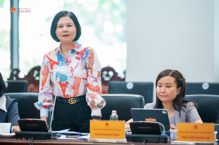 ĐBQH chuyên trách tại Ủy ban Quốc phòng, An ninh và Đối ngoại Trần Thị Hồng An phát biểu tại phiên họp