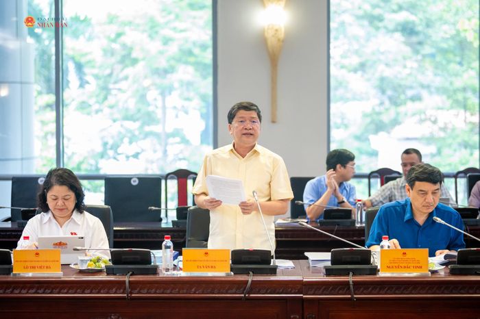 Phó Chủ nhiệm Ủy ban Văn hóa và Xã hội Tạ Văn Hạ trình bày dự thảo báo cáo thẩm tra sơ bộ