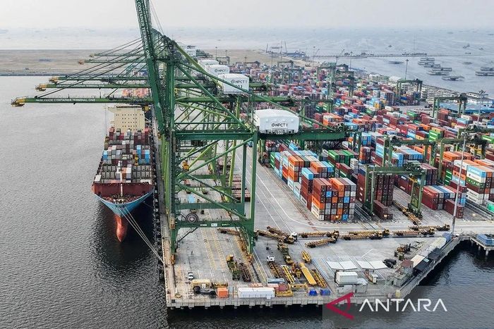 Hoạt động bốc xếp container tại Cảng Tanjung Priok, Jakarta. Ảnh: Antara News