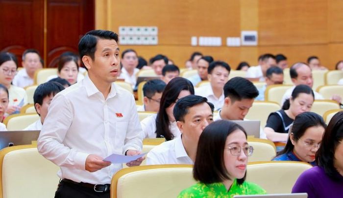 Đại biểu Nguyễn Lưu Trung, Phó Trưởng Ban Kinh tế - Ngân sách HĐND tỉnh, chất vấn tại kỳ họp. Ảnh: BQN