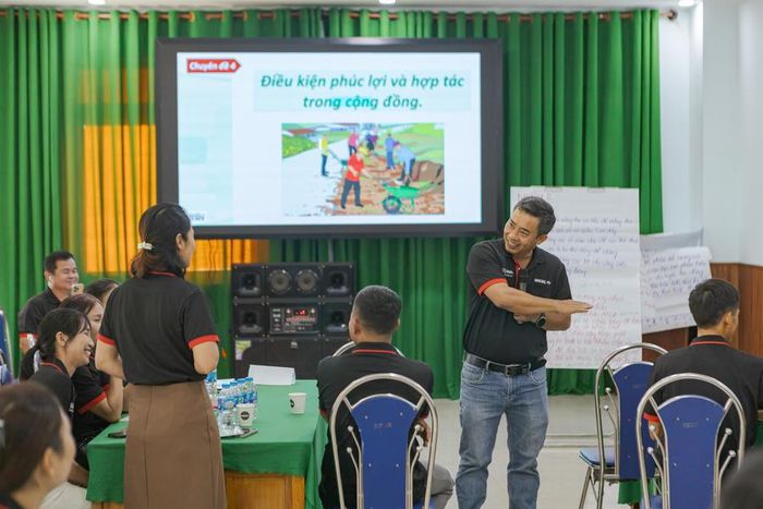 Các học viên cùng xem xét những tình huống thường gặp trong thực tế – từ tổ chức lao động đến môi trường làm việc – biến mỗi cuộc trao đổi thành cơ hội học hỏi thực tế và giàu tính tương tác. Ảnh_ ILO_Linh Pham.