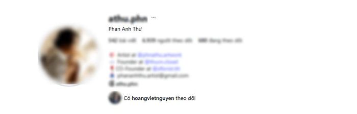 Hoàng Việt follower Anh Thư trên Instagram. Ảnh chụp màn hình