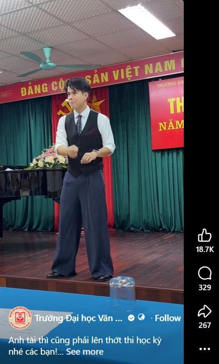 Đinh Mạnh Ninh vẫn hoàn thành kỳ thi cuối kỳ giữa lịch ghi hình dày đặc. (Ảnh: Trường ĐH Văn hóa Nghệ thuật Quân đội)