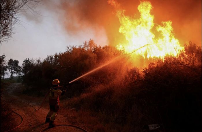 Lính cứu hỏa dập lửa trong vụ cháy rừng ở Vilar de Condes, Tây Ban Nha, ngày 15/8/2025. (Ảnh: Reuters)