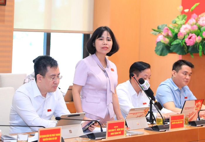 Trưởng ban Khoa học, Công nghệ và Môi trường HĐND thành phố Nguyễn Thị Diễm Hằng thông tin tại hội nghị. Ảnh: Quang Thái