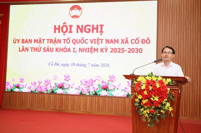 Chủ tịch MTTQ xã Lê Văn Ninh phát biểu tại hội nghị. Ảnh: Hồng Đạt