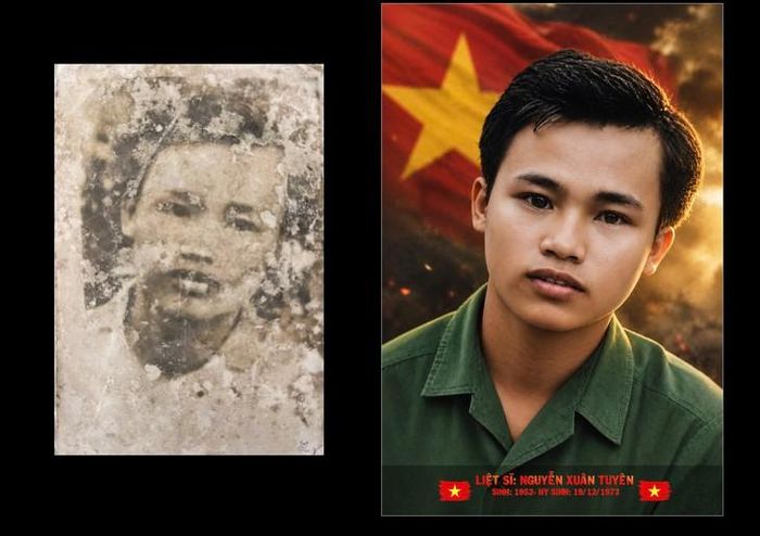 Từ bức ảnh mờ nhòe, anh Thắng lấy lại chi tiết, đường nét, cảm xúc trên khuôn mặt cho liệt sĩ Nguyễn Xuân Tuyên.