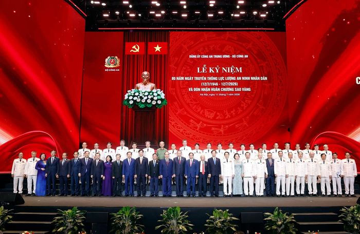 Tổng Bí thư, Chủ tịch nước Tô Lâm và các đại biểu dự Lễ kỷ niệm 80 năm Ngày truyền thống lực lượng An ninh nhân dân (12/7/1946 - 12/7/2026). Ảnh: Thống Nhất – TTXVN