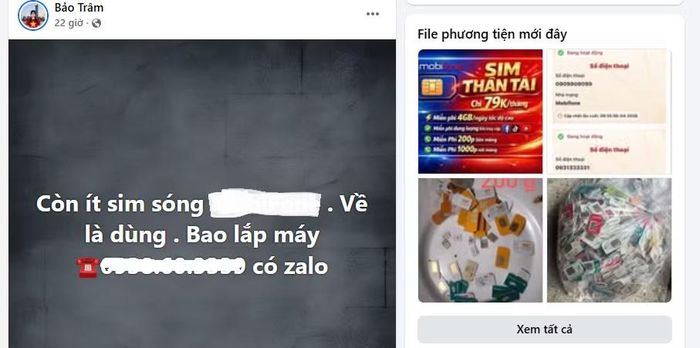 Nhiều bài đăng rao bán SIM kích hoạt sẵn với giá từ vài chục đến hàng trăm nghìn đồng.