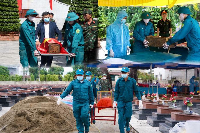 Sau khi mở mộ, các phần hài cốt liệt sĩ đều được phủ cờ Tổ quốc nhằm bày tỏ sự tri ân đối với những người đã hy sinh cho sự nghiệp đấu tranh giành độc lập dân tộc.
