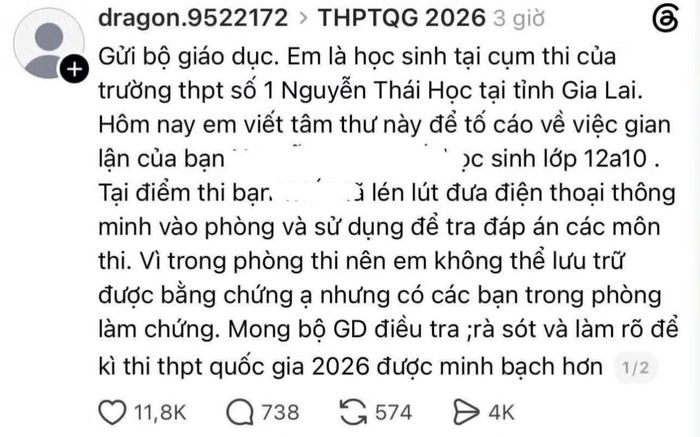 Bài đăng trên mạng xã hội. Ảnh chụp màn hình