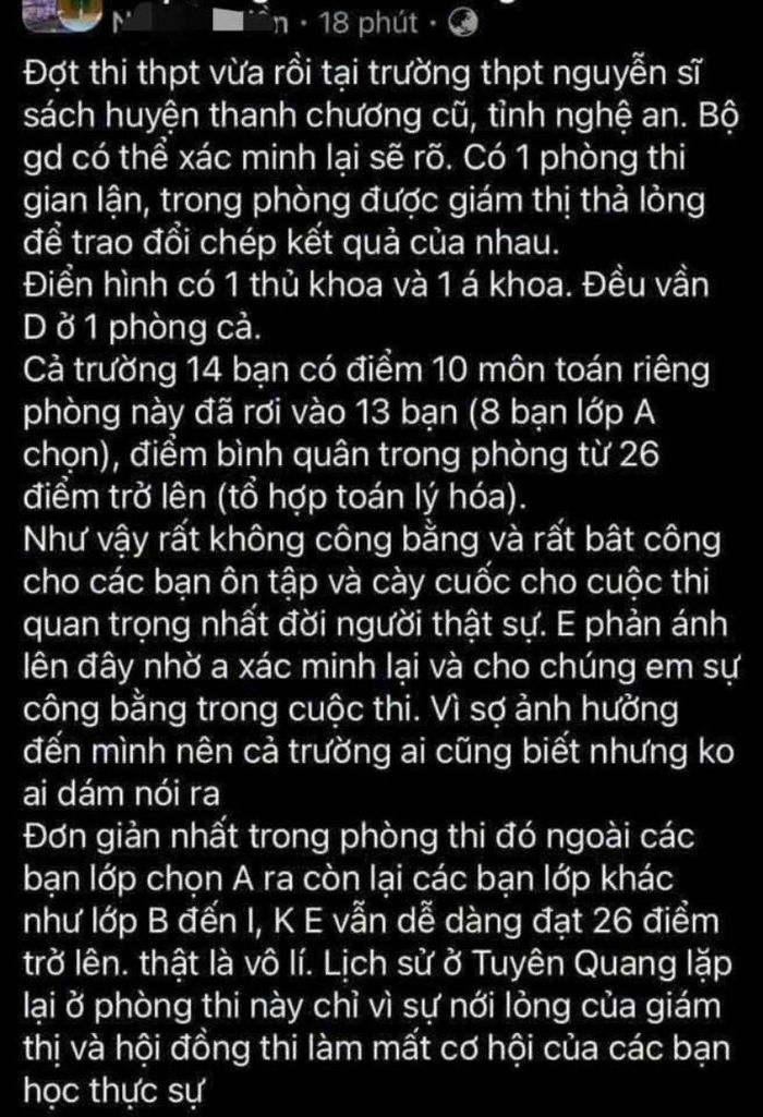 Thông tin phản ánh được đăng tải lên mạng xã hội. Ảnh: Chụp màn hình