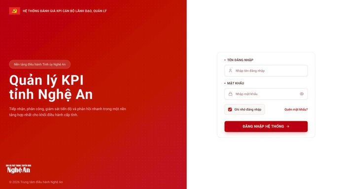 Nền tảng đánh giá cán bộ lãnh đạo, quản lý của tỉnh Nghệ An tại địa chỉ: https://kpi.nghean.gov.vn. Ảnh: Thành Duy