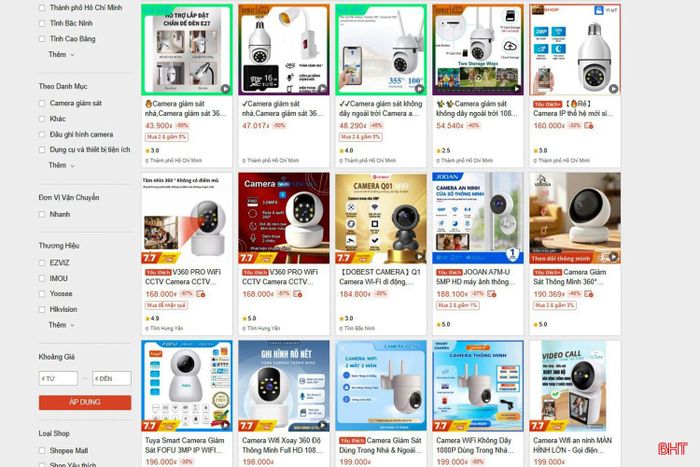  Các dòng camera giám sát giá rẻ được rao bán phổ biến trên các sàn thương mại điện tử với mẫu mã và tính năng đa dạng. Ảnh chụp màn hình. 