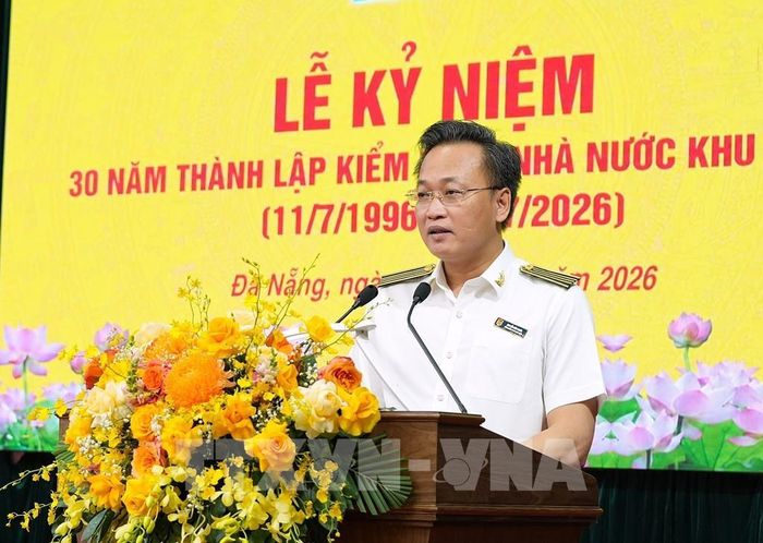Đồng chí Nguyễn Hữu Nghĩa, Ủy viên Trung ương Đảng, Tổng Kiểm toán nhà nước Việt Nam phát biểu tại Lễ kỷ niệm. Ảnh: TTXVN phát