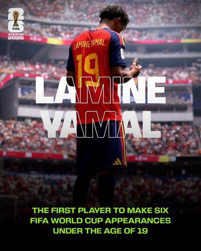 Lamine Yamal trở thành cầu thủ đầu tiên trong lịch sử có 6 lần ra sân tại World Cup trước tuổi 19. Ảnh: FIFA