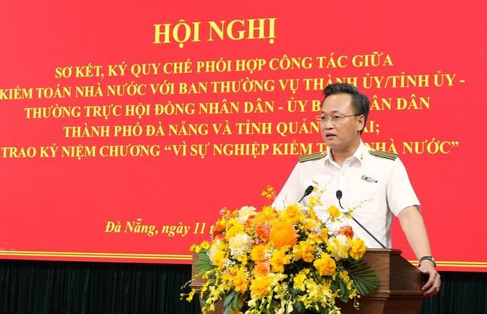 Tổng Kiểm toán nhà nước Nguyễn Hữu Nghĩa phát biểu tại buổi lễ. Ảnh: SAV