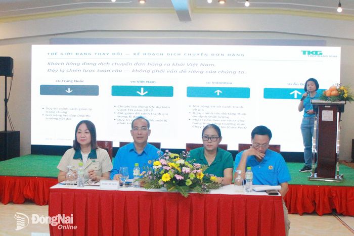 Đoàn chủ tịch chủ trì hội nghị đối thoại với người lao động. Ảnh: N.Hòa
