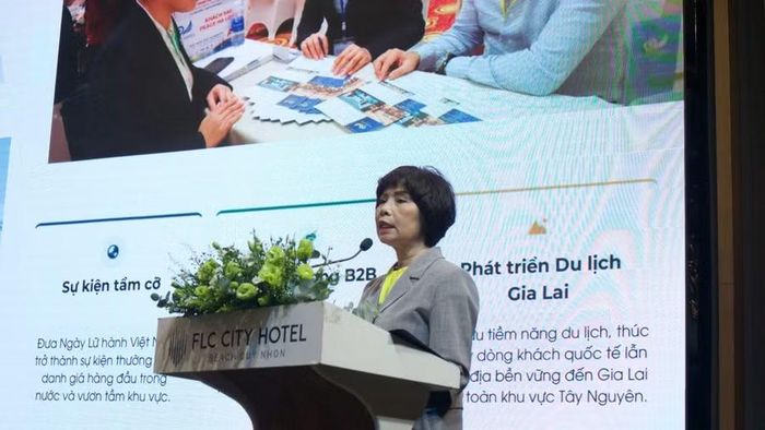 Phó Chủ tịch Thường trực Hiệp hội Du lịch Việt Nam Cao Thị Ngọc Lan phát biểu tại buổi họp báo. Ảnh: H.V