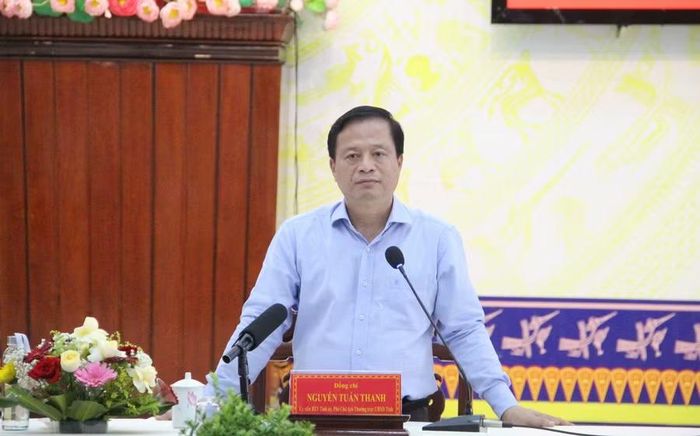 Phó Chủ tịch Thường trực UBND tỉnh Nguyễn Tuấn Thanh phát biểu chỉ đạo tại buổi làm việc. Ảnh: Trọng Lợi