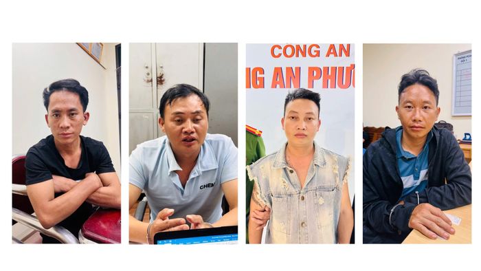 Các đối tượng Vàng A Sình, Tráng Seo Câu, Tráng Seo Thanh và Sùng Quáng Dình tại cơ quan công an.