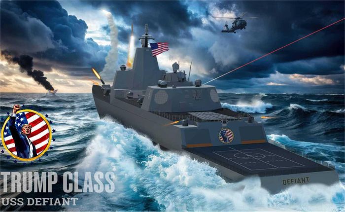 Đồ họa mô phỏng chiến hạm lớp Trump, trung tâm của sáng kiến "Hạm đội Vàng" mà hải quân Mỹ đang theo đuổi. Ảnh: Hải quân Mỹ