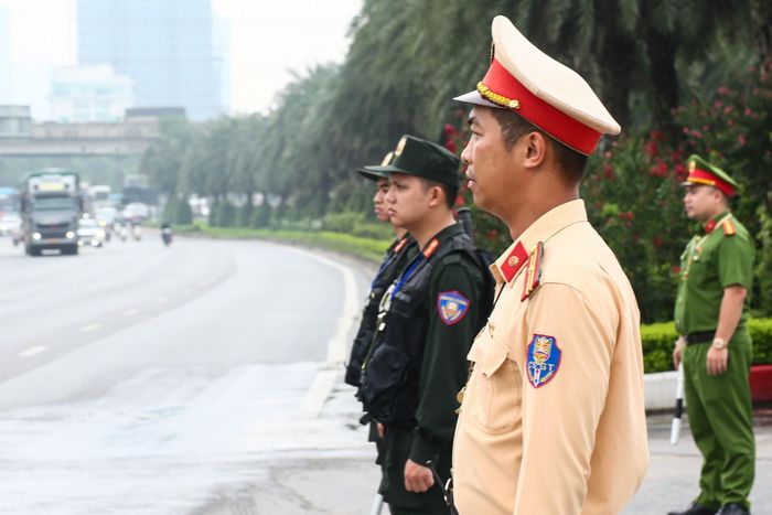 Các lực lượng làm nhiệm vụ bảo đảm ANTT tại khu vực Trung tâm Hội nghị quốc gia
