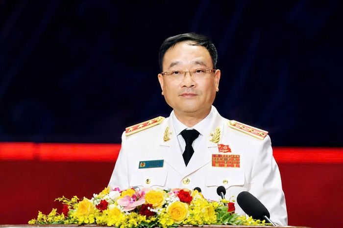 Thượng tướng Phạm Thế Tùng, Ủy viên Trung ương Đảng, Thứ trưởng, Thủ trưởng Cơ quan an ninh điều tra Bộ Công an đọc diễn văn tại Lễ kỷ niệm.