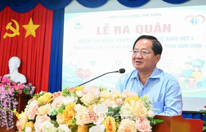  Đồng chí Lê Thanh Triều, Ủy viên Ban Thường vụ Tỉnh ủy, Phó Chủ tịch Thường trực Ủy ban MTTQ Việt Nam tỉnh Cà Mau, phát biểu tại buổi lễ.