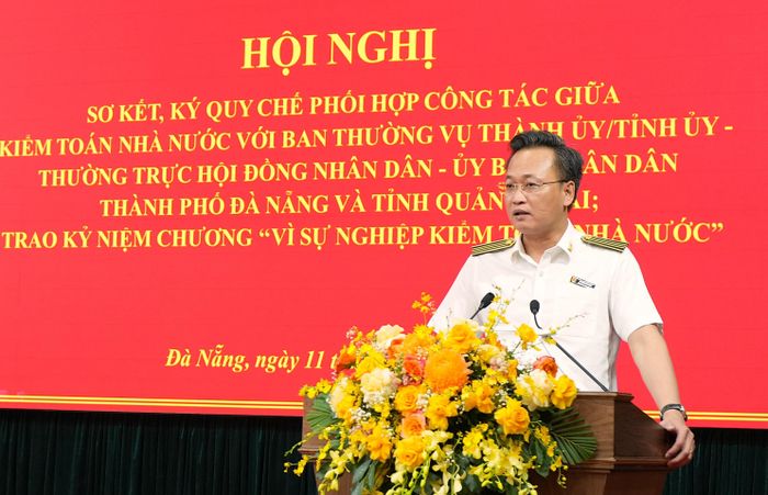Tổng Kiểm toán nhà nước Nguyễn Hữu Nghĩa phát biểu tại Hội nghị - Ảnh: Hồng Thoan