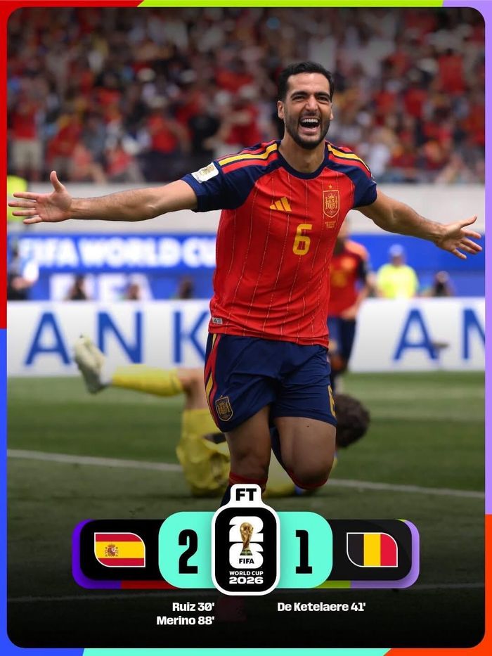 Tây Ban Nha thắng Bỉ để giành vé vào bán kết World Cup 2026. Ảnh: FIFA