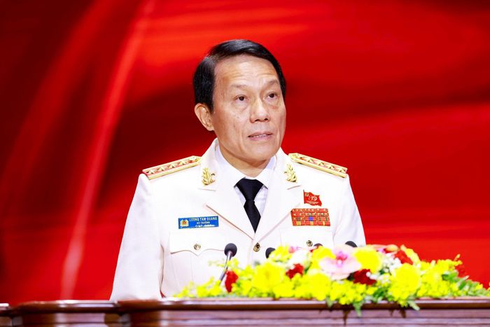 Đại tướng Lương Tam Quang, Bộ trưởng Bộ Công an phát biểu tiếp thu ý kiến chỉ đạo của đồng chí Tổng Bí thư, Chủ tịch nước. Ảnh: Viết Thành