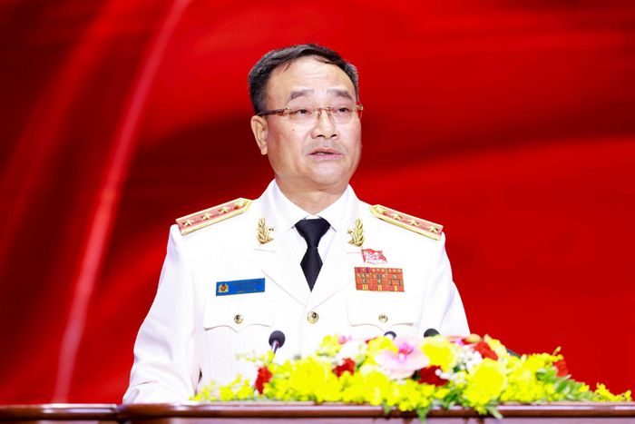 Thượng tướng Phạm Thế Tùng, Thứ trưởng Bộ Công an trình bày diễn văn tại lễ kỷ niệm. Ảnh: Viết Thành