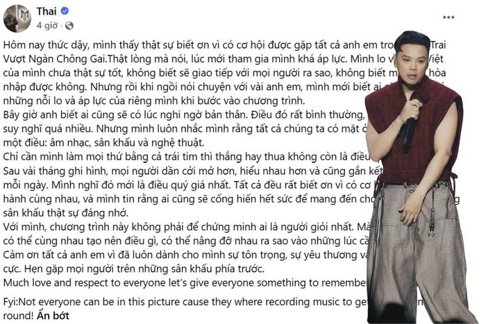 Bài đăng "dồi dào" từ vựng của Thái VG trên trang cá nhân khiến khán giả thích thú.