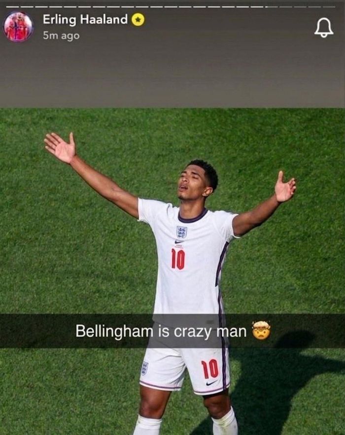  Bức ảnh Bellingham được Haaland đăng trên Snapchat sáng 12/7. Ảnh: Erling Haaland/Snapchat. 